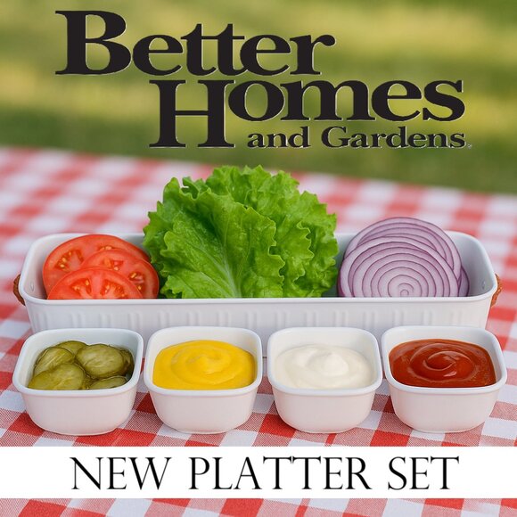 NEW Better Homes & Gardens Galvanized Bowls Tray Rectangle Condiment Tray Set 5 - Picture 13 of 15